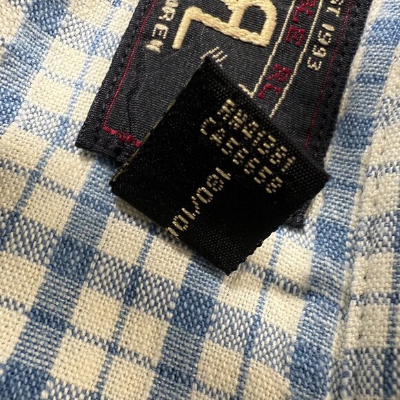 Double RL Ralph Lauren Short Sleeve Blue & White Check Linen Blend Size Large - Picture 12 of 15